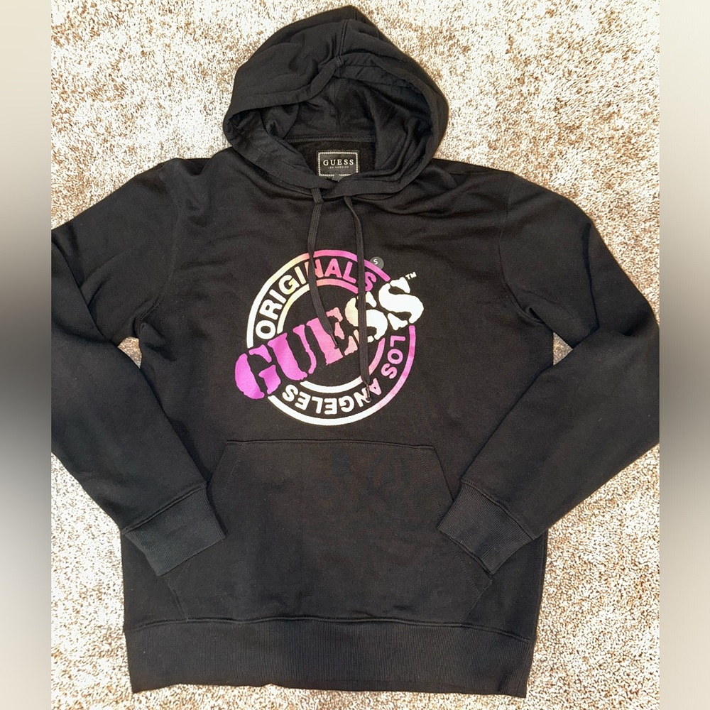 BRAND NEW W/TAGS GUESS ORIGINALS RARE PURPLE/ORANGE OMBRÉ LOGO UNISEX HOODIE